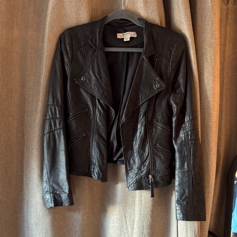 Just Jeans Genuine Black Leather Moto Jacket